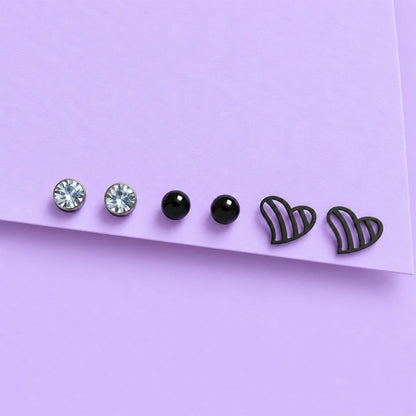 Black Love Alloy Stud Earrings Set for Girls & Women