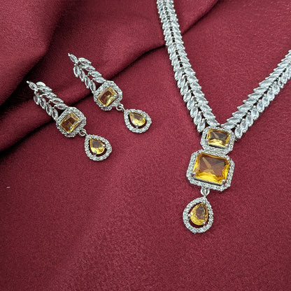 AD Luxe Square & Teardrop Gemstone Necklace With Matching Earrings For Women