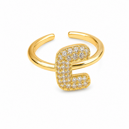 Sparkling Alphabet Letters CZ Stones Rings For Girls & Women's