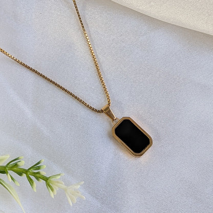 Reversible Gold Plated Dual Sided Black & White Enamel Pendant Necklace For Girls & Women