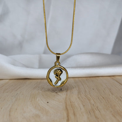 18k Gold Plated Rose Pendant Necklace with White Enamel Charm for Women & Girls