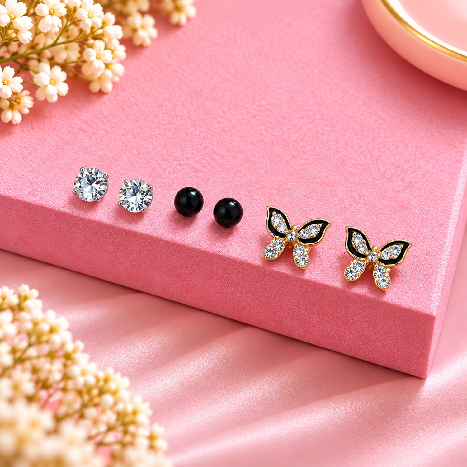 Black Crystal Butterfly Stud Earring for Girls & Women's