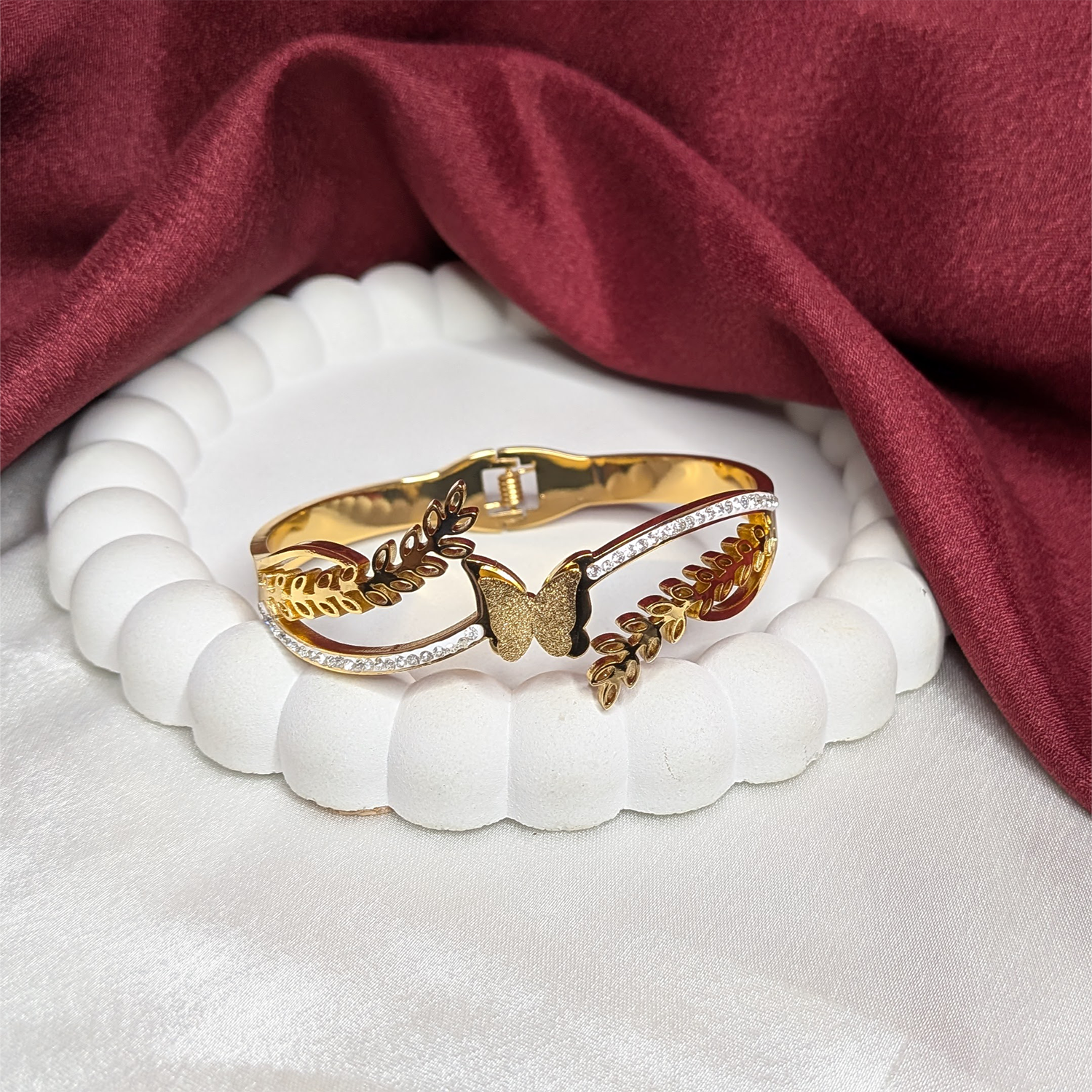 Stylish Butterfly & Leaves Design Ad Stone Bracelet for Girls & Women