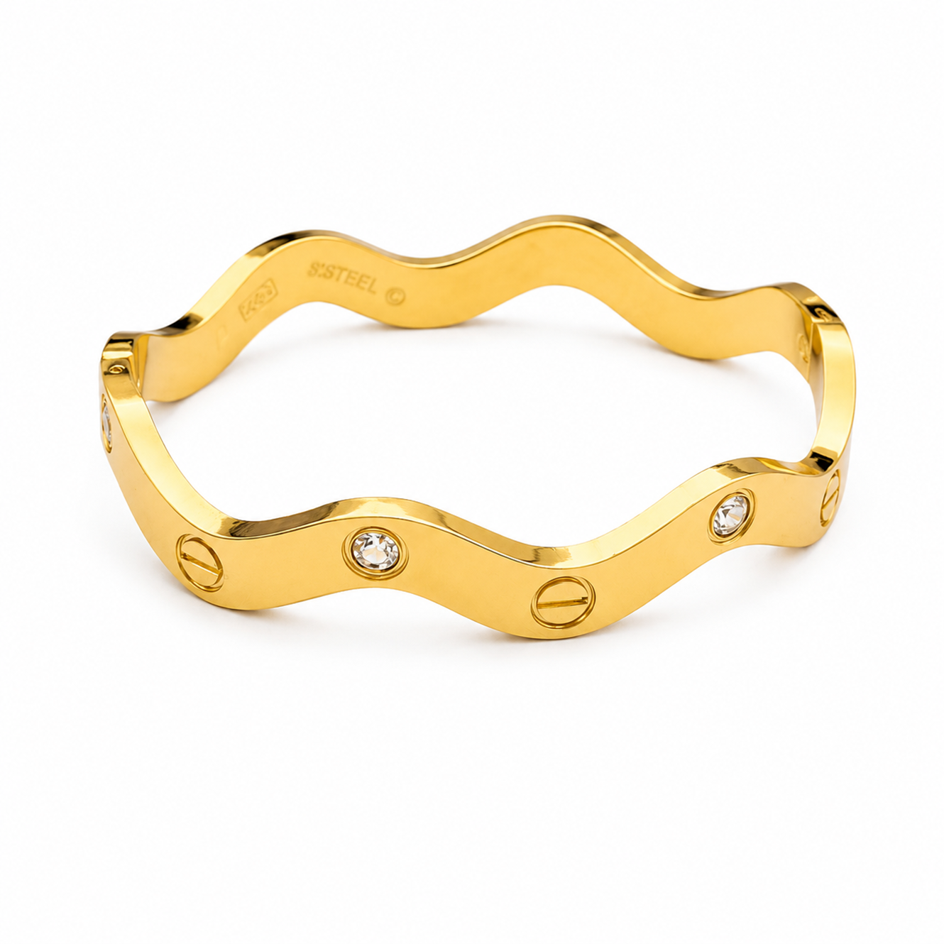 Wavy Bezel Set CZ Stone Brand Inspired Bracelet for Women & Girls