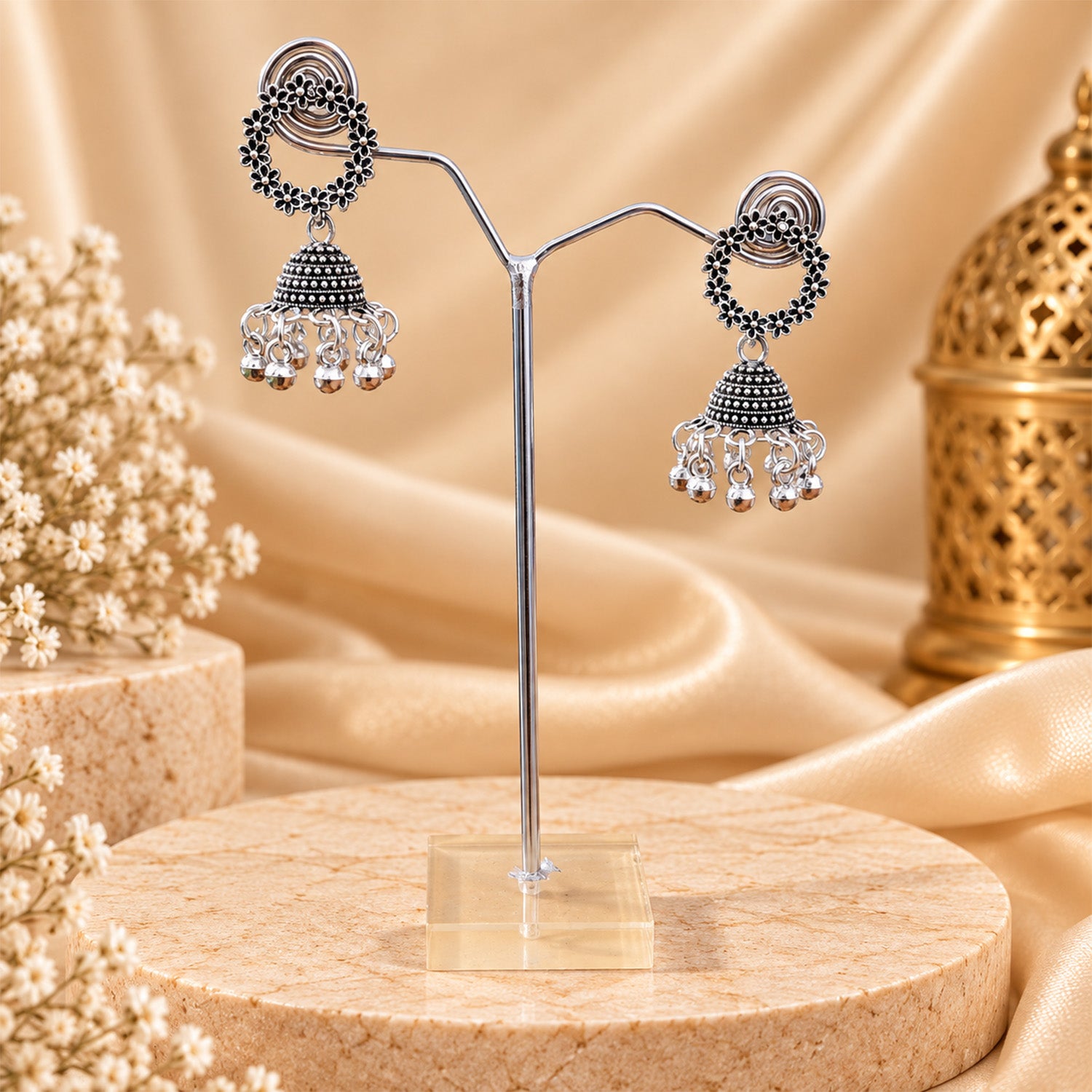 Oxidized Floral Hoop Design Earrings for Girls & Women's