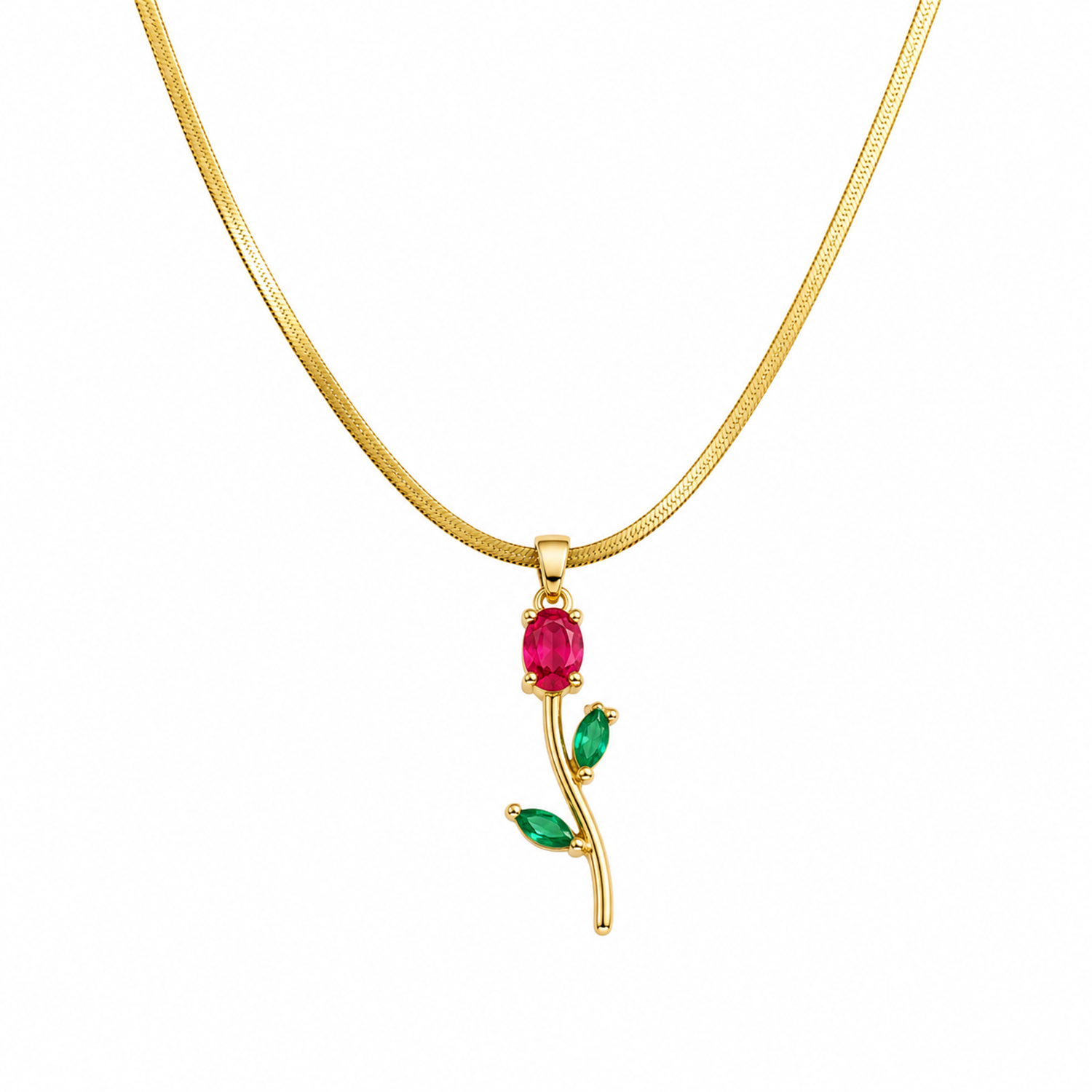 Tulip Teardrop Two Leaf Flower Pendant Necklace For Girls & Women's