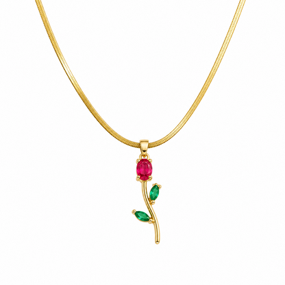 Tulip Teardrop Two Leaf Flower Pendant Necklace For Girls & Women's