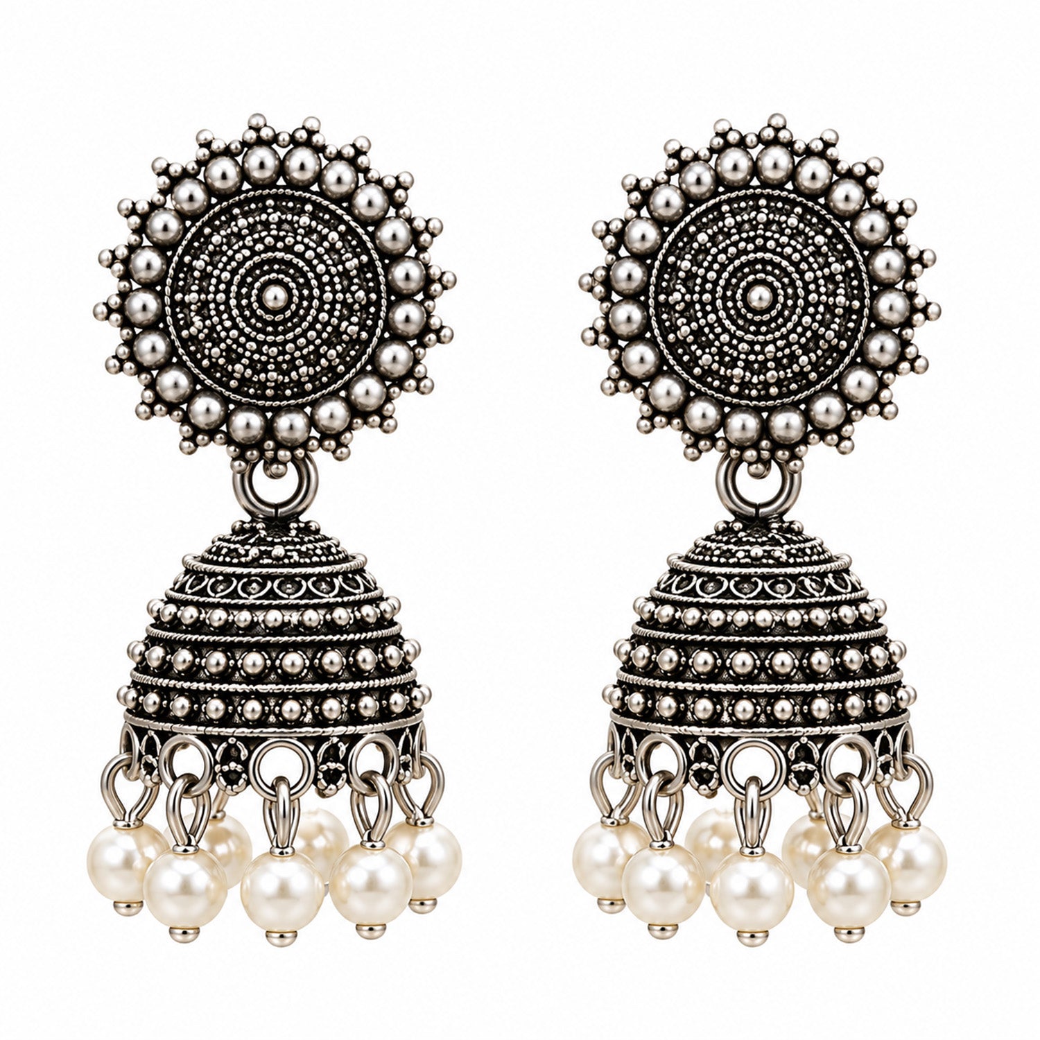 Oxidized Sunburst Pearl Earrings for Girls & Women's