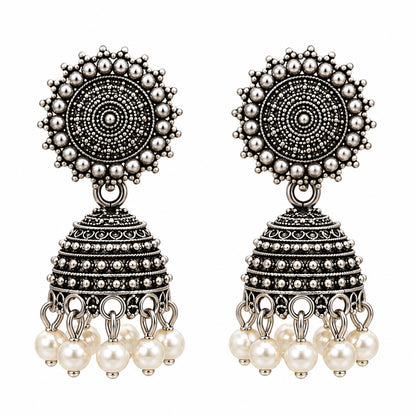 Oxidized Sunburst Pearl Earrings for Girls & Women's