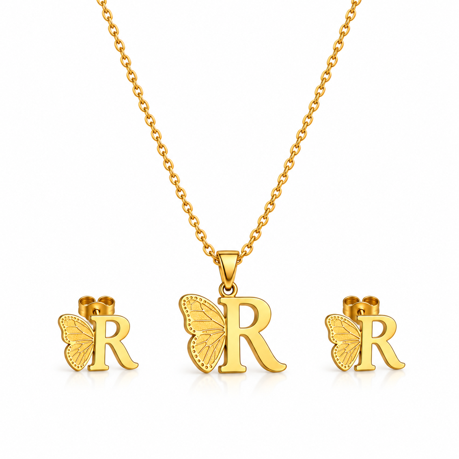 Attached Butterfly With Alphabet Pendant Set for Girl's & Womens