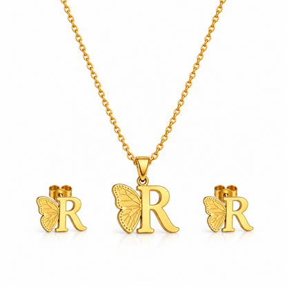 Attached Butterfly With Alphabet Pendant Set for Girl's & Womens