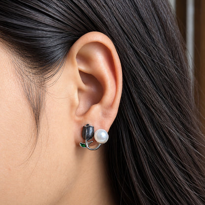 Faux Enamel Tulip Stud Earrings for Girls & Women's