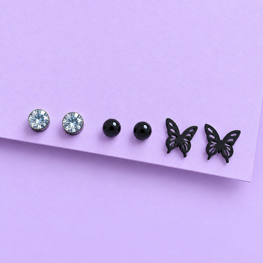 Black Butterfly Alloy Stud Earrings Set for Girls & Women