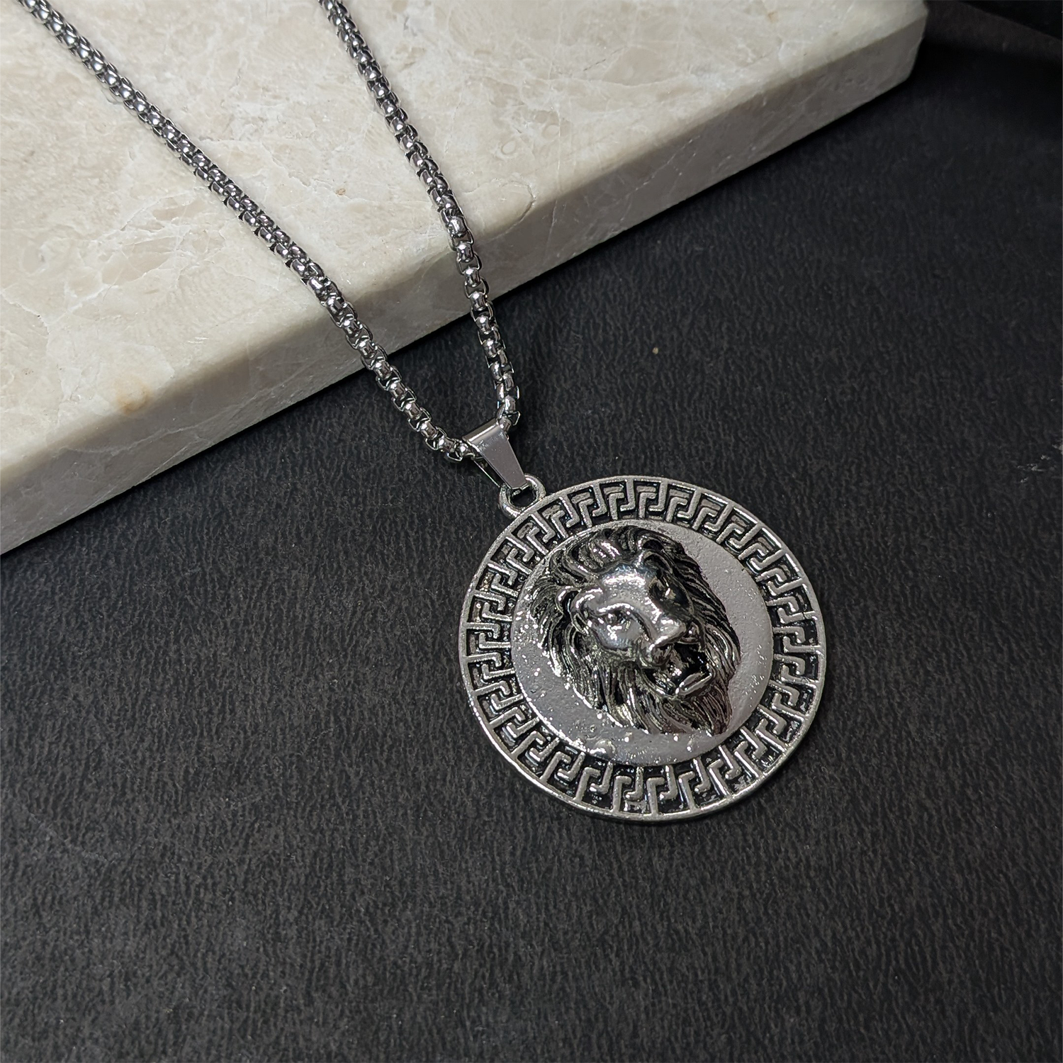 Stylish Lion Head Brass Pendant With Stainless Steel Chain For Men & Boys
