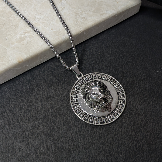 Stylish Lion Head Brass Pendant With Stainless Steel Chain For Men & Boys