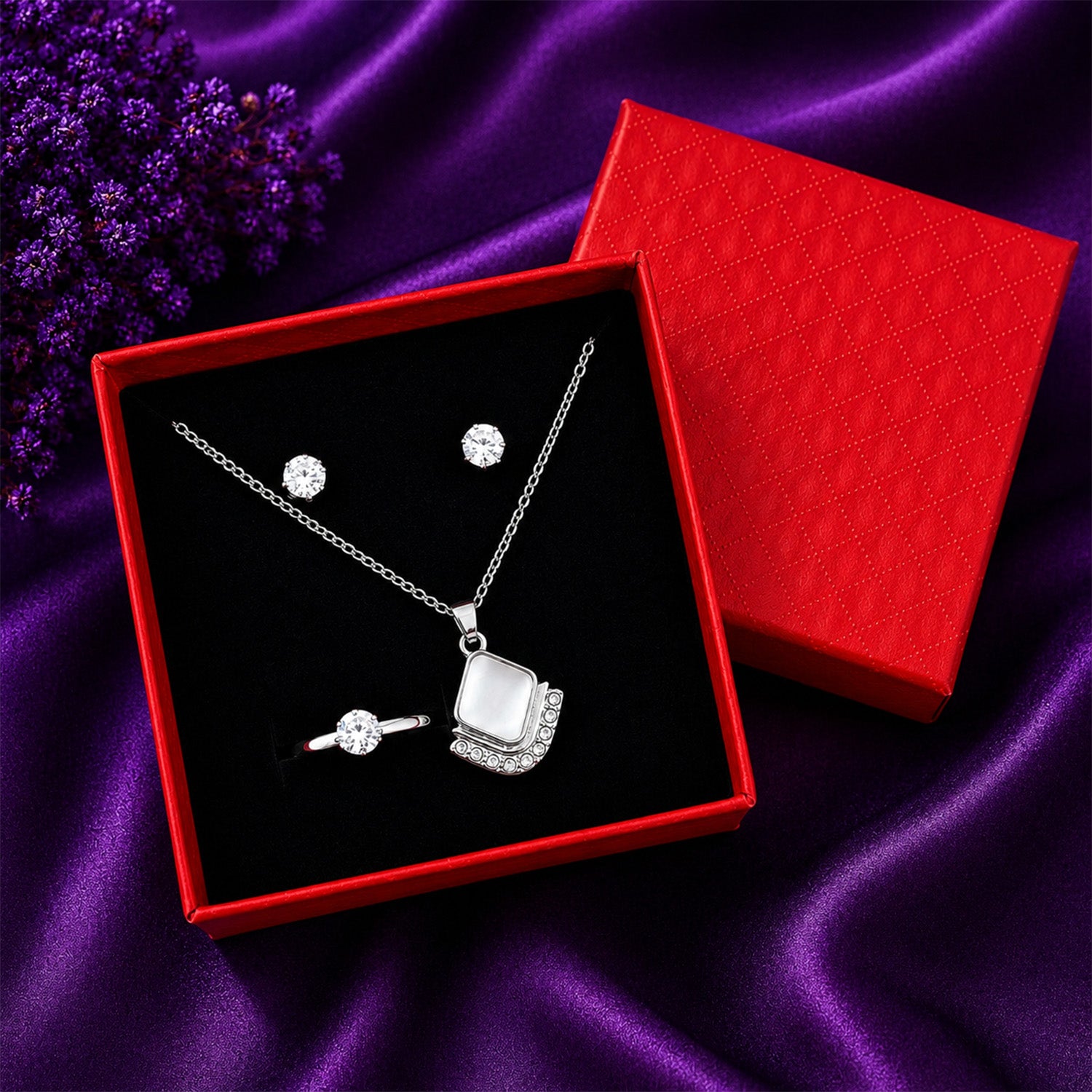 Elegant Square Pendant Jewellery Set for Women & Girls
