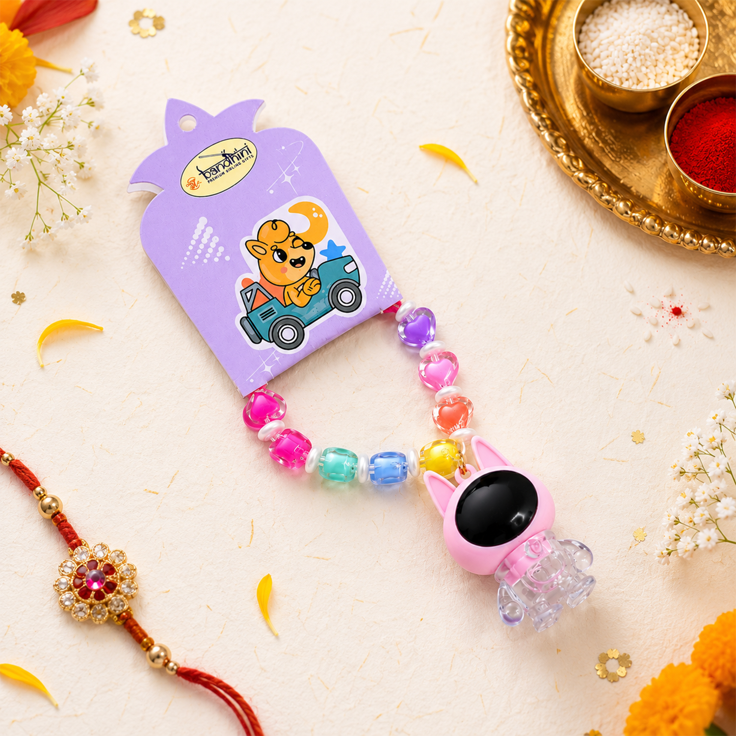 Cute Astronaut Charm Beaded Bracelet Rakhi