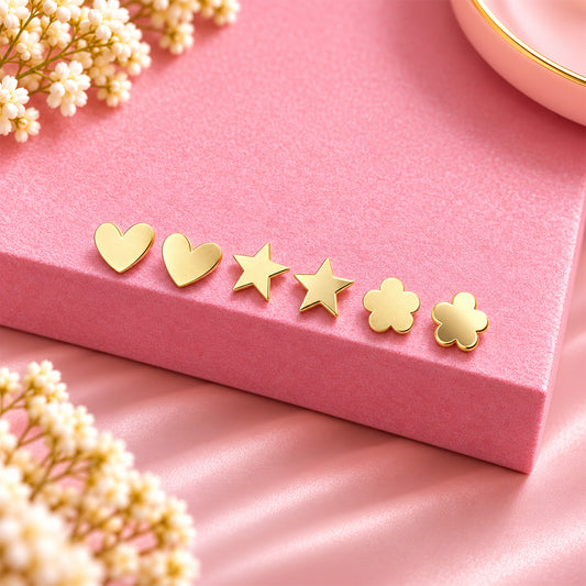 Stainless Steel Love & Star Stud Earrings Set for Girls & Women