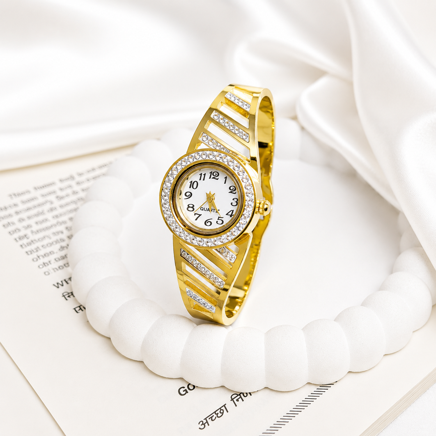 Vertical Line Design AD Studded Band Bracelet Watch For Girls & Women