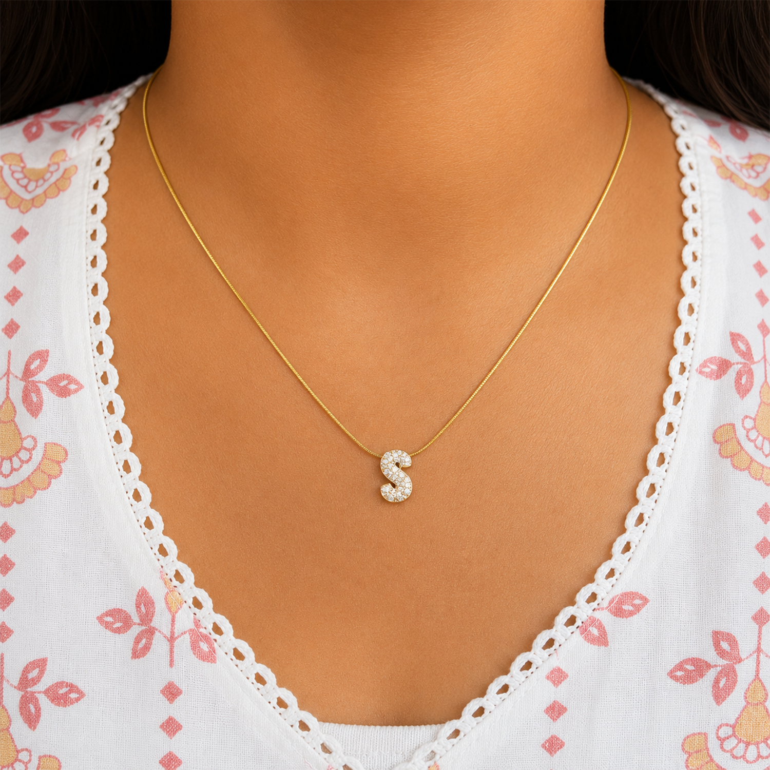 Chunky CZ Stone Alphabet Pendant for Girl & Women's