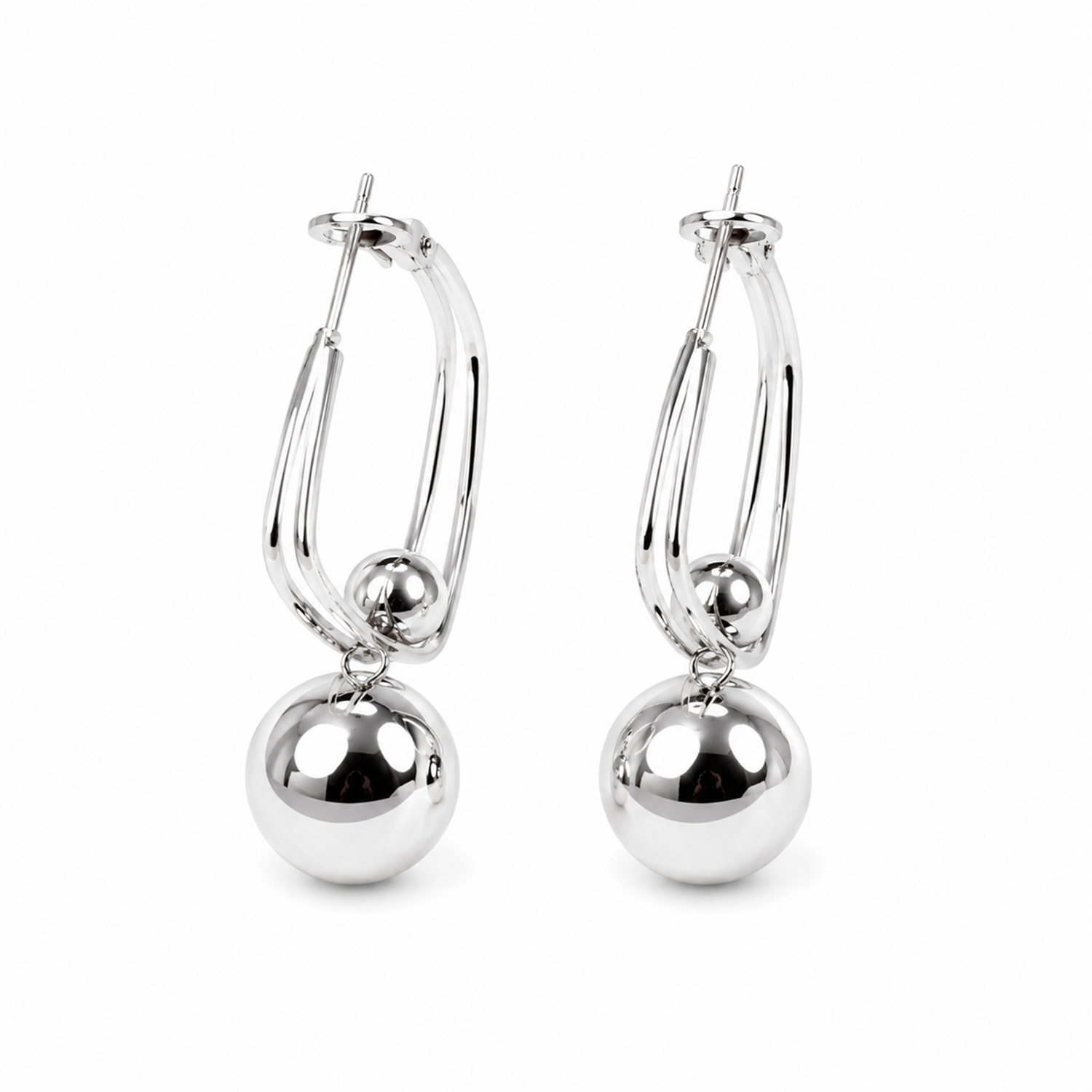 Dual Ball Square Hoop Earrings for Women & Girls