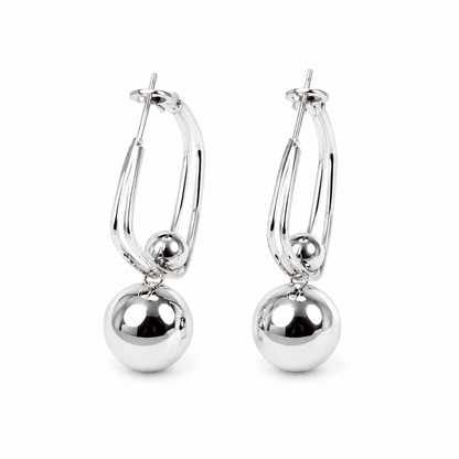 Dual Ball Square Hoop Earrings for Women & Girls