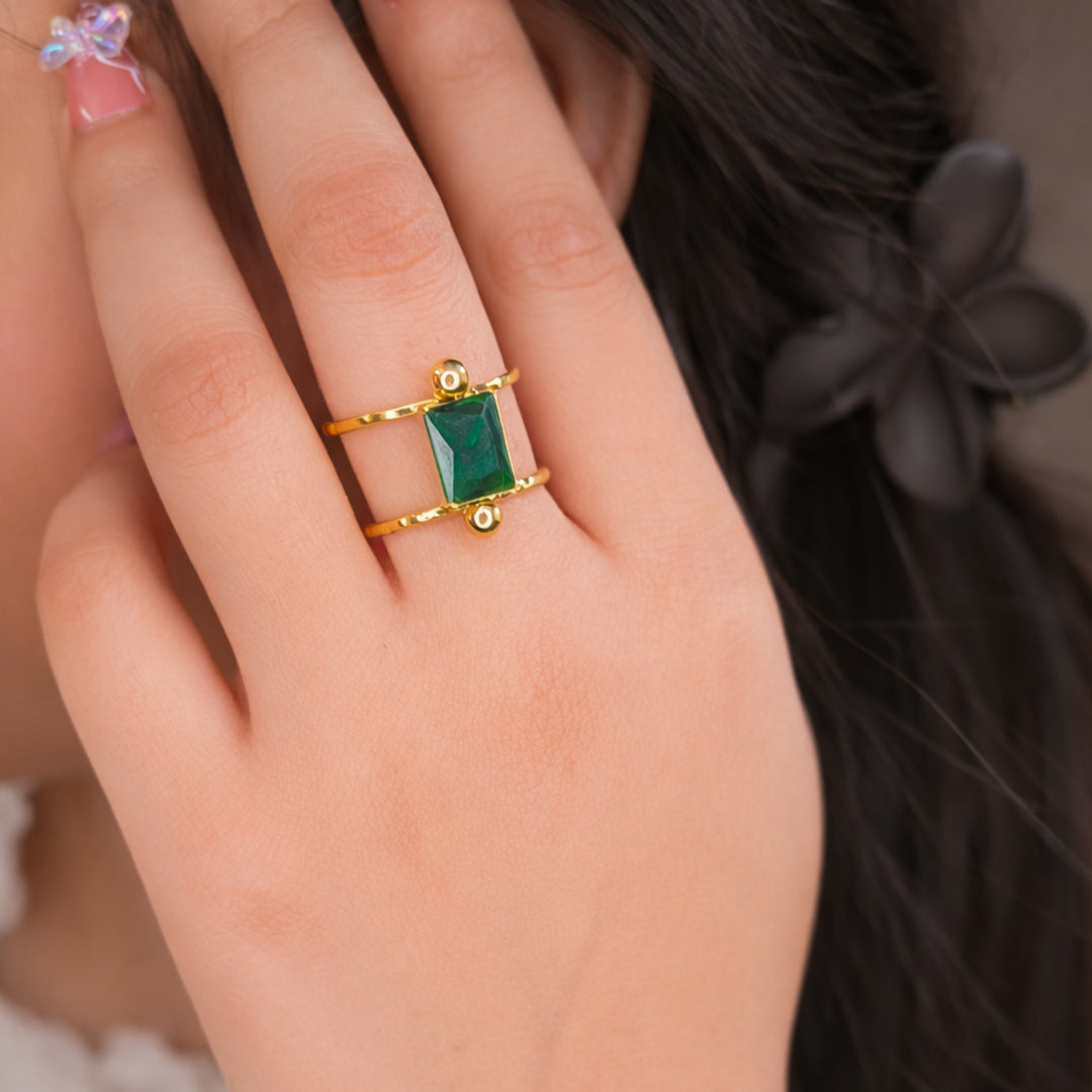 Gold Plated Adjustable Crystal Ring for Women & Girls (Anti Tarnish)