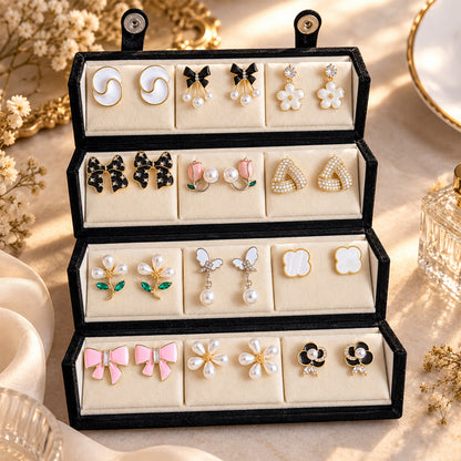 12 Pairs Trending Pearl Earrings Set for Women & Girls