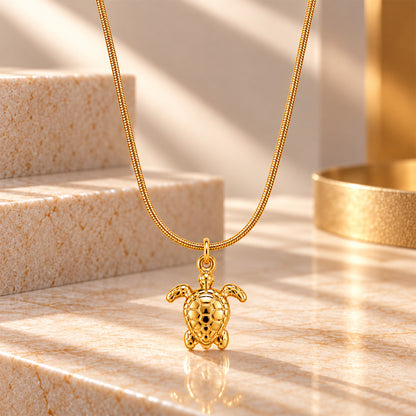 Gold Tone Turtle Pendant with Chain for Girls and Women