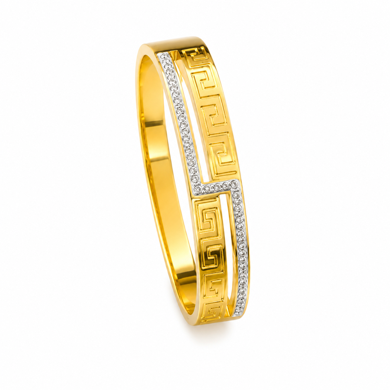 Linear Greek Key Design AD Stone Cuff Bracelet for Women & Girls