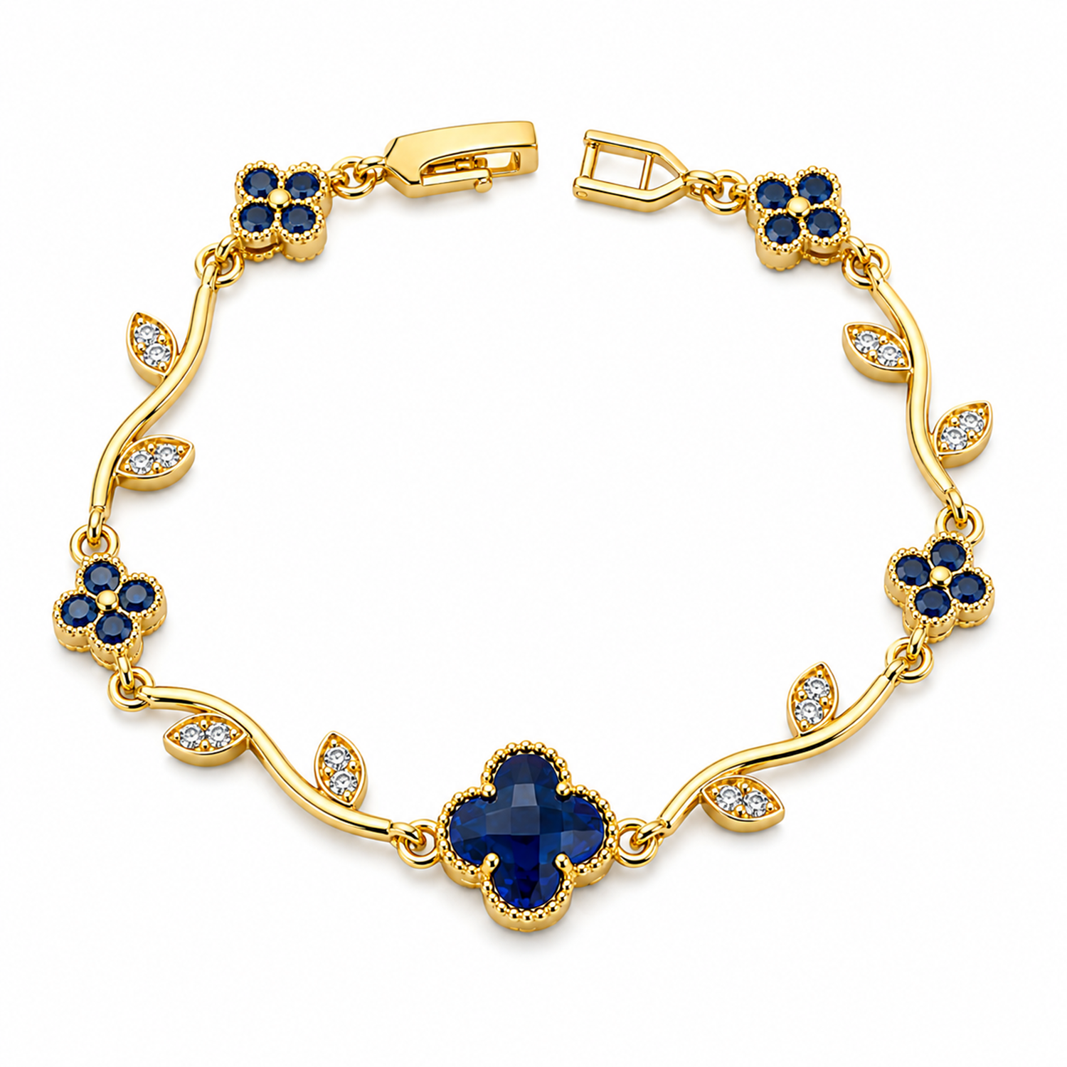 Elegant Gold Tone Floral Bracelet with CZ Stone for Women