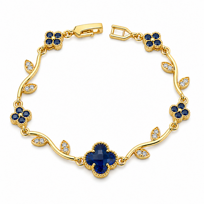 Elegant Gold Tone Floral Bracelet with CZ Stone for Women