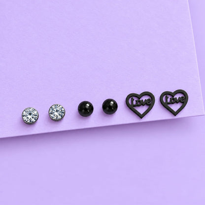 Black Love Alloy Stud Earrings Set for Girls & Women