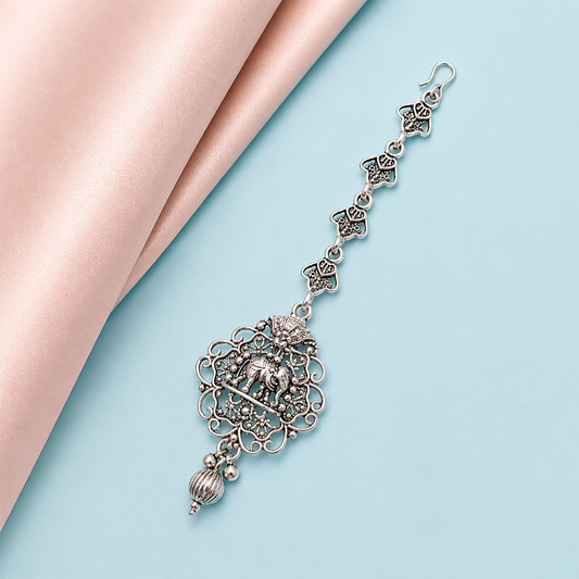 Oxidized Silver Gond Art Inspired Maang Tikka for Girls & Women