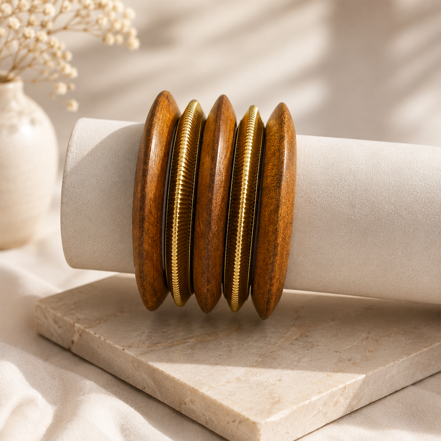 Fusion Brown & Gold-Toned Ethnic Bangle Set for Girls & Women's