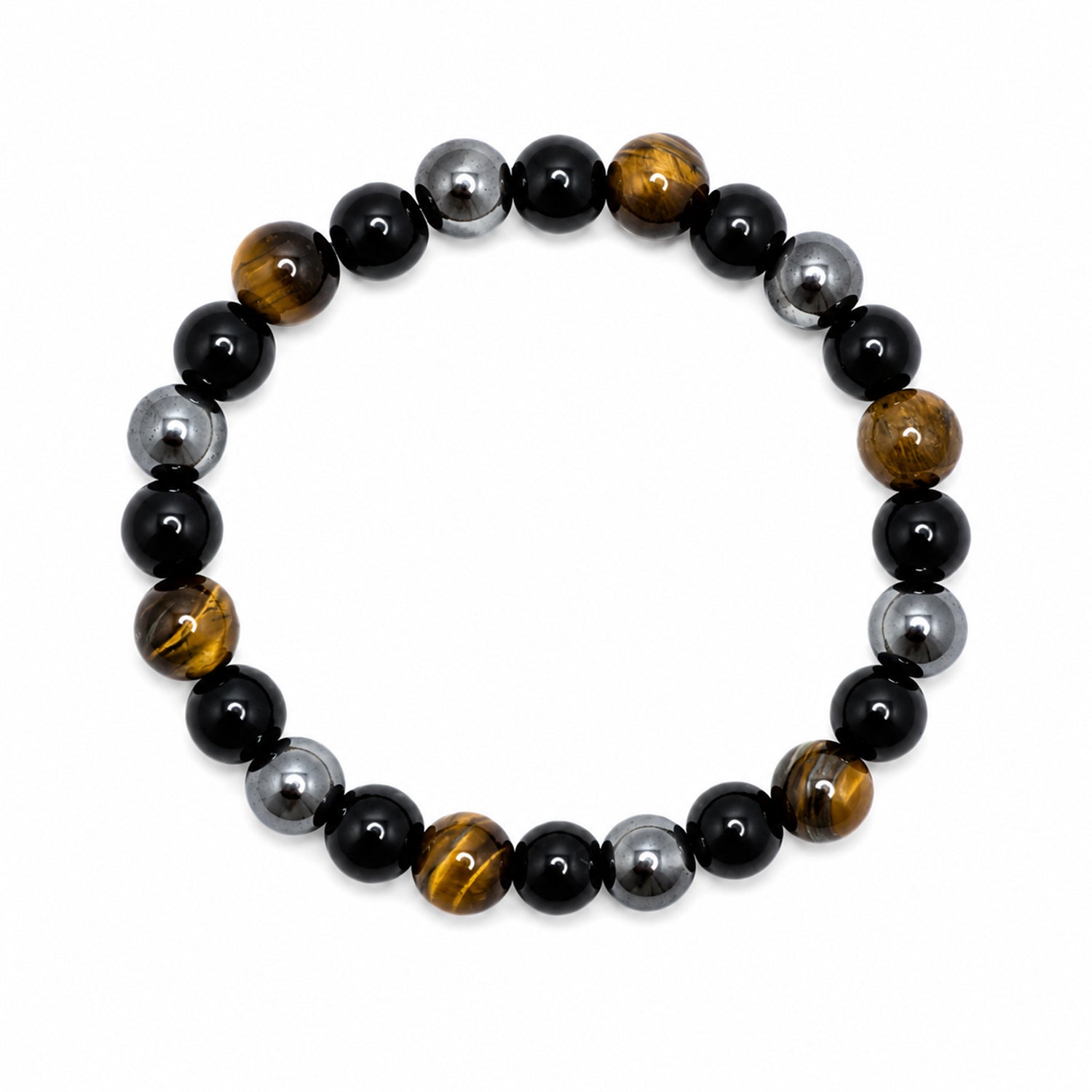 Round Onyx Obsidian Stone Beaded Bracelet For Men & Women's