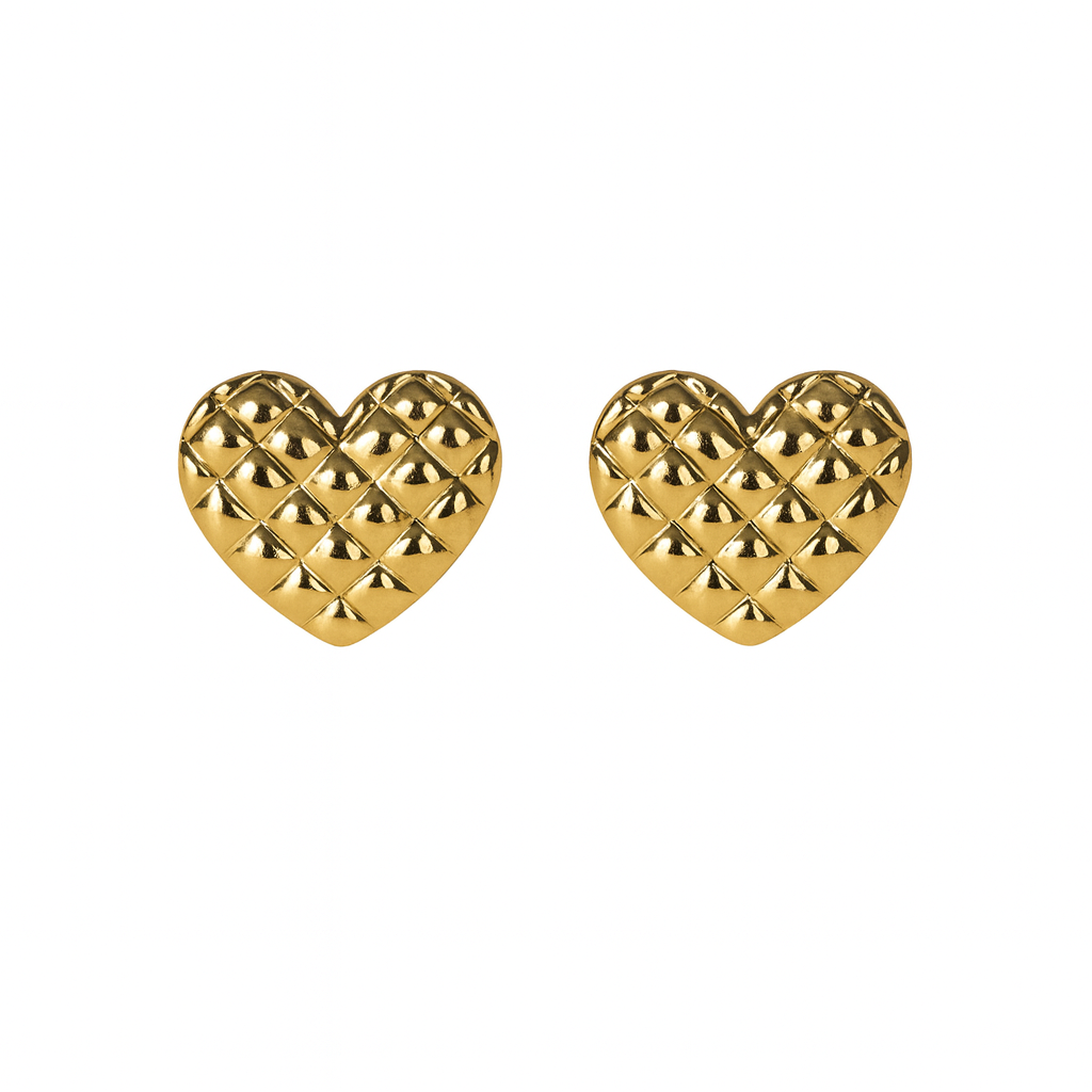 18K Gold Plated Textured Heart Stud Earrings (Anti-Tarnish)