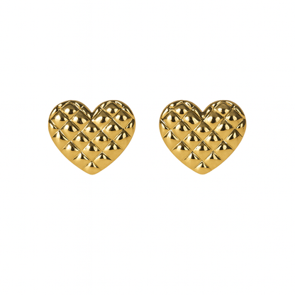 18K Gold Plated Textured Heart Stud Earrings (Anti-Tarnish)