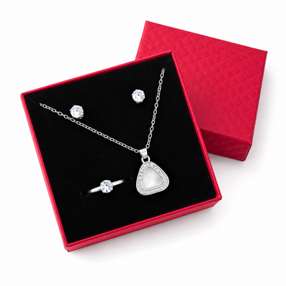 Women’s Tringle Sparkling Crystal Jewelry Gift Set with Red Gift Box