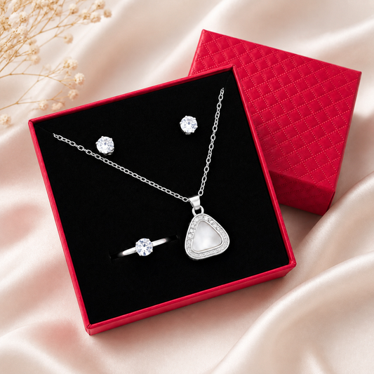 Women’s Tringle Sparkling Crystal Jewelry Gift Set with Red Gift Box