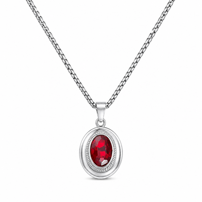 Oval Pendant Necklace with Silver-Tone Link Chain