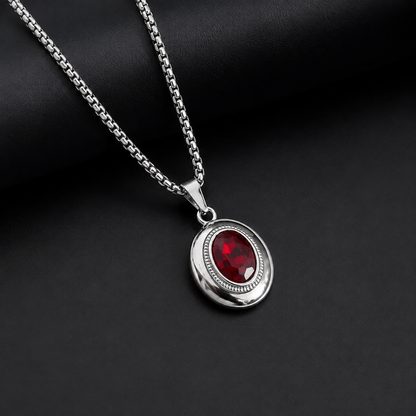 Oval Pendant Necklace with Silver-Tone Link Chain