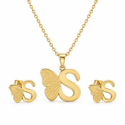 Attached Butterfly With Alphabet Pendant Set for Girl's & Womens