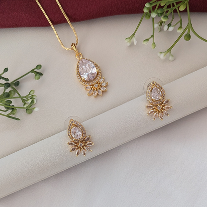 Elegant Crystal Tear Drop American Diamond Pendant Set