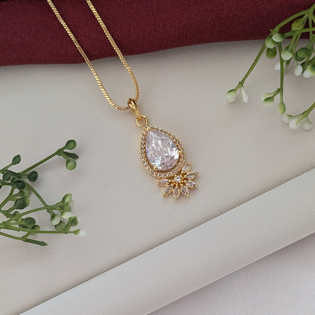 Elegant Crystal Tear Drop American Diamond Pendant Set