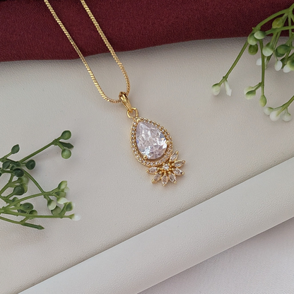 Elegant Crystal Tear Drop American Diamond Pendant Set