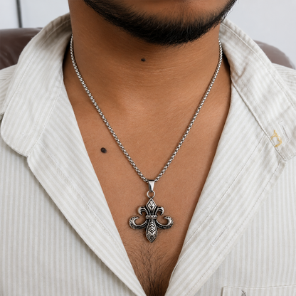 Ancient Fleur de Lis Two-Sided Stainless Steel Pendant Chain For Men & Boys
