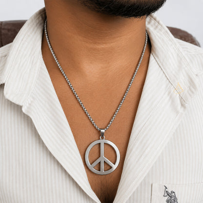 Stylish Hollow Peace Stainless Steel Pendant Chain For Men & Boys