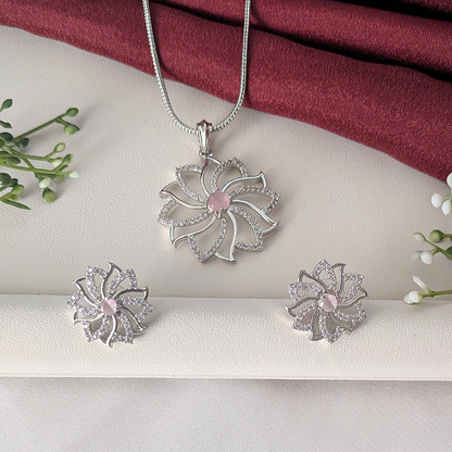 Classic Silver American Diamond Pendant Set