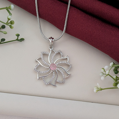 Classic Silver American Diamond Pendant Set
